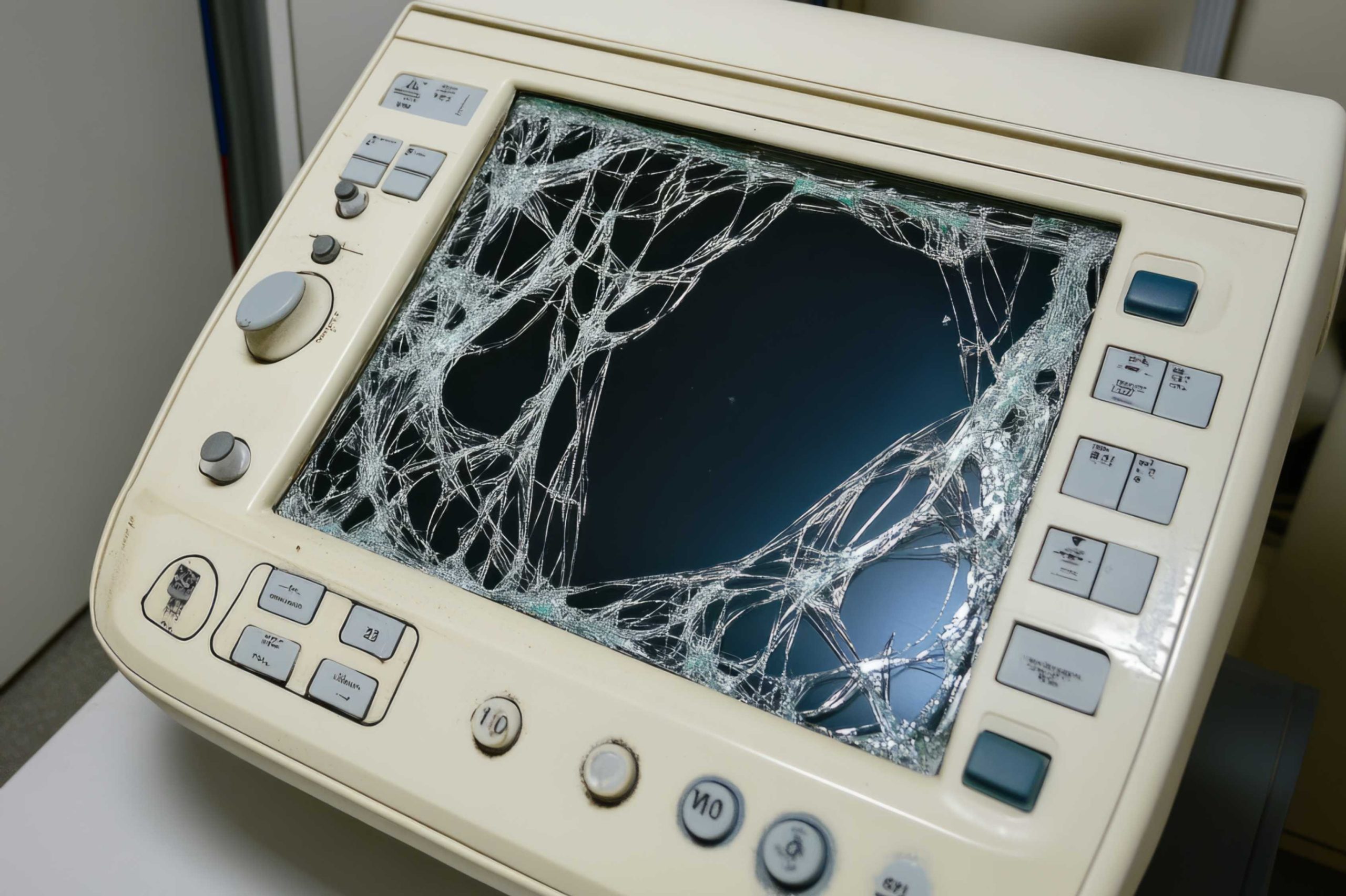 jpeg optimizer broken medical device with cracked screen this image portrays impact neglect healthcare technology it serves as reminder necessary maintenance generative ai scaled